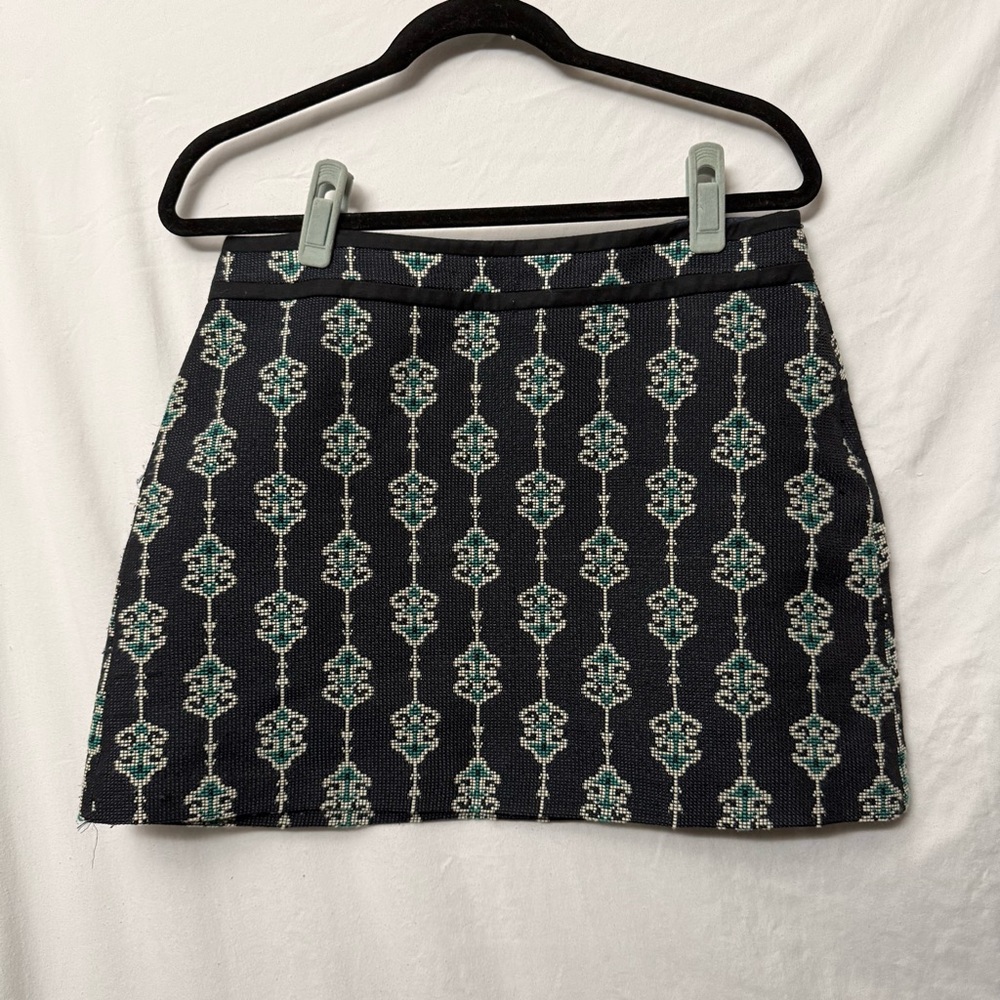 Zara Black and Teal Patterned Mini Skirt